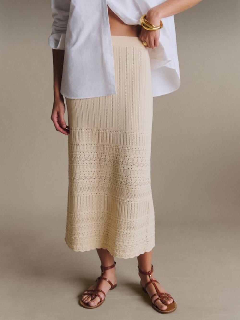 Sézane BELLINA MIDI Skirt in Beige Small